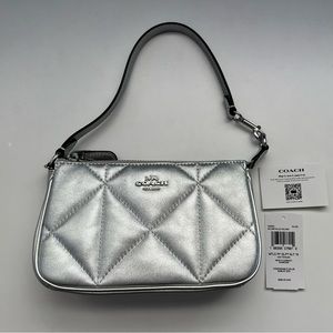 Coach Nolita 19 In Silver Metallic With Puffy Diamond Quilting